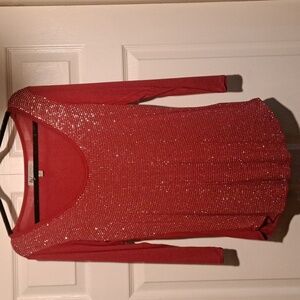 💯 Perfect for 🎄 christmas studded blinged red long sleeve woman's top Size S